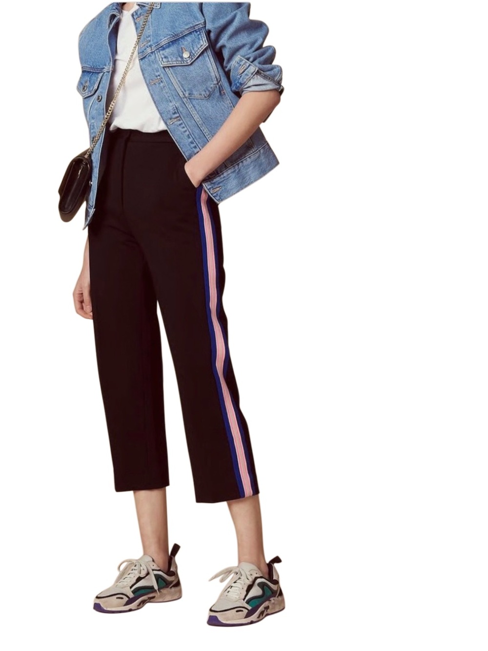 Sandro Paris “Keep On Dancing” Track Stripe Pants — Black/Pink/Blue — Size 36